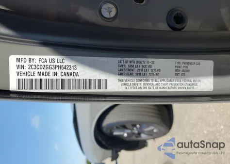 2023 Dodge Challenger Sxt из США, поврежденный, VIN 2C3CDZGG3PH642313